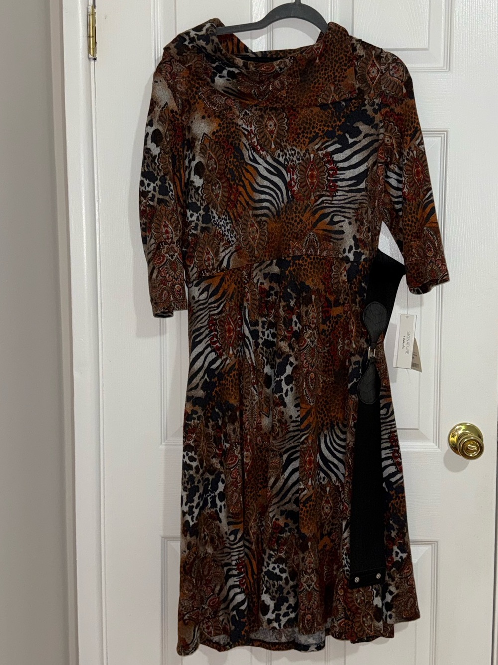 Animal Print Fit-and-Flare Dress in Brown